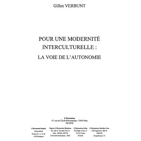 Modernite interculturelle la voie de l'a / Hors-collection, Collectif