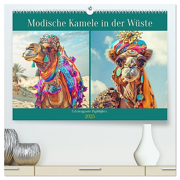 Modische Kamele in der Wüste. Extravagante Highlights (hochwertiger Premium Wandkalender 2025 DIN A2 quer), Kunstdruck in Hochglanz, Calvendo, Rose Hurley