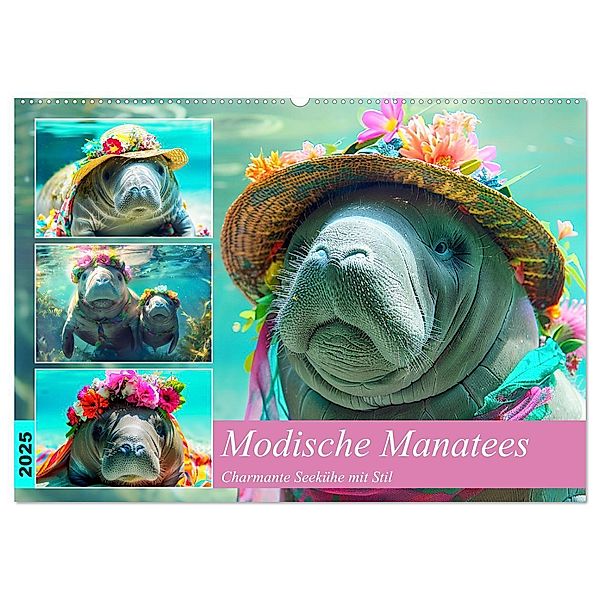 Modische Manatees. Charmante Seekühe mit Stil (Wandkalender 2025 DIN A2 quer), CALVENDO Monatskalender, Calvendo, Rose Hurley