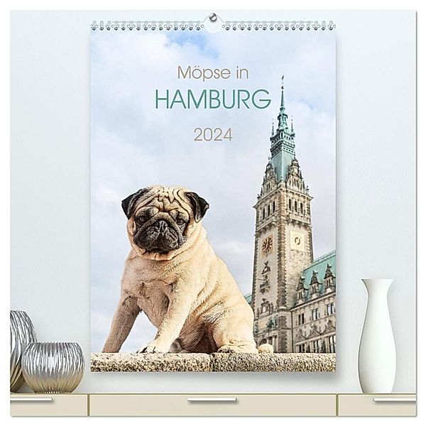 Möpse in Hamburg (hochwertiger Premium Wandkalender 2024 DIN A2 hoch), Kunstdruck in Hochglanz, Ole und Julia Dodeck