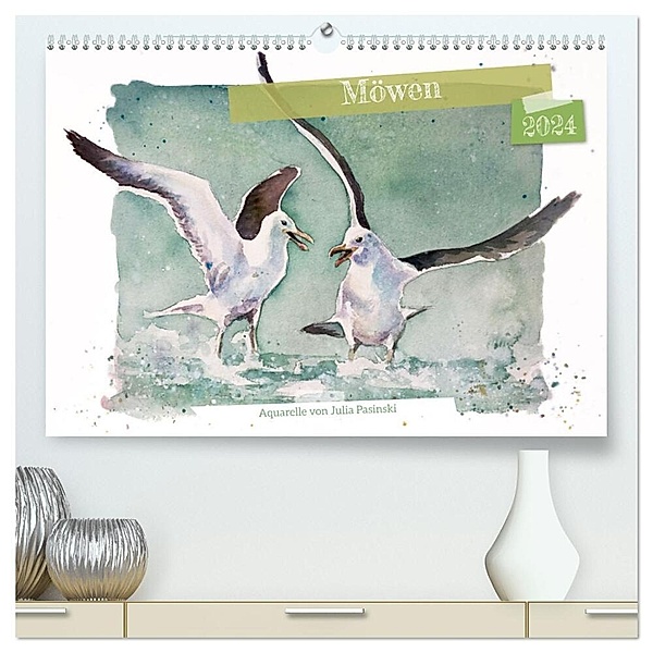 Möwen - Aquarelle von Julia Pasinski (hochwertiger Premium Wandkalender 2024 DIN A2 quer), Kunstdruck in Hochglanz, Julia Pasinski