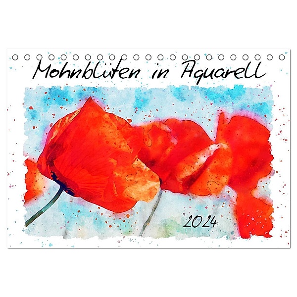 Mohnblüten in Aquarell (Tischkalender 2024 DIN A5 quer), CALVENDO Monatskalender, Anja Frost