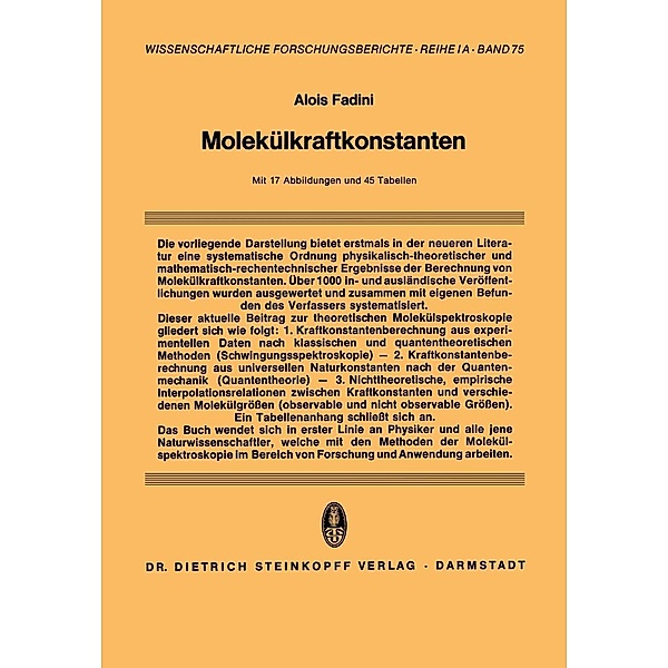 Molekülkraftkonstanten / Wissenschaftliche Forschungsberichte Bd.75, Alois Fadini