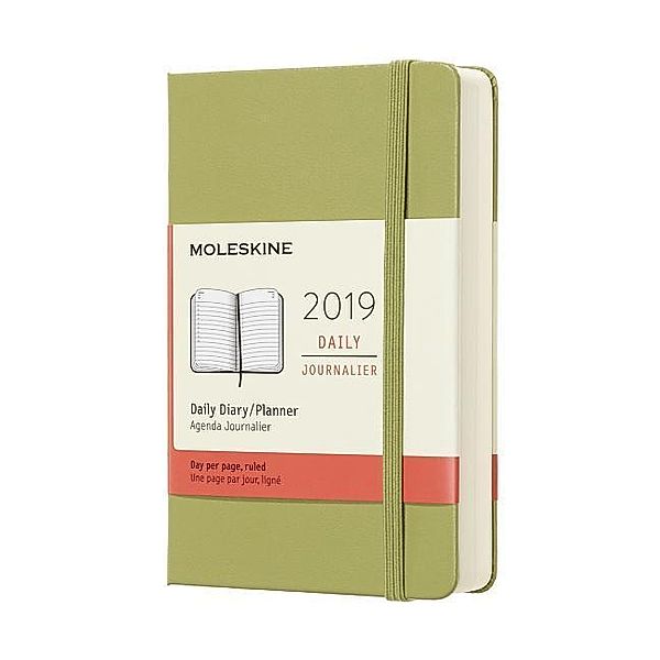 Moleskine 12 Monate 2019 Tageskalender, P/A6, Hard Cover, Flechten Grün