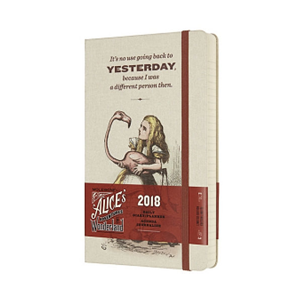 Moleskine 12 Monate Alice im Wunderland Tageskalender 2018, L/A5, Hard Cover, Weiß
