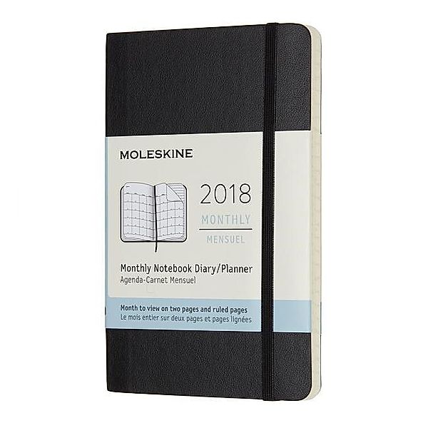 Moleskine 12 Monate Monats Notizkalender 2018, P/A6, Soft Cover, Schwarz