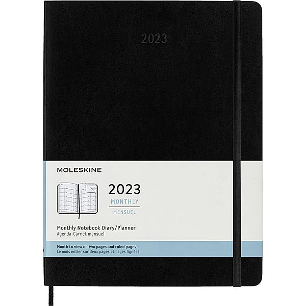 Moleskine 12 Monate Monats Notizkalender 2023, XL, Schwarz