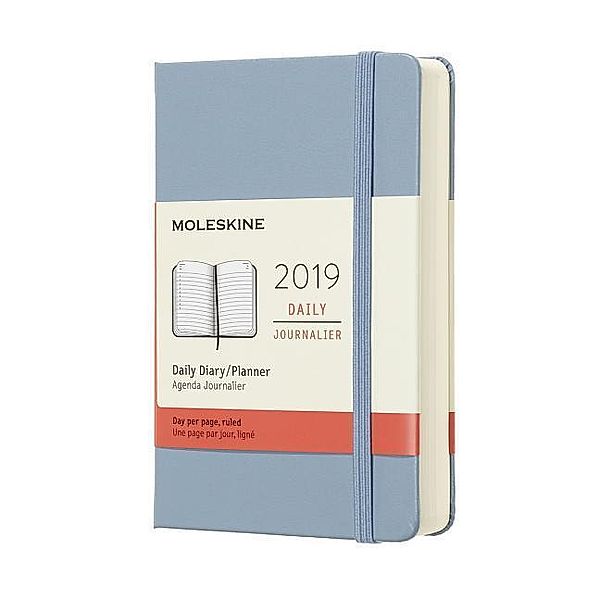 Moleskine 12 Monate Tageskalender 2019, Pocket/A6, Hard Cover, Aschblau