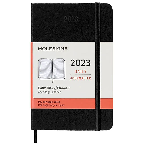 Moleskine 12 Monate Tageskalender 2023, Pocket/A6, Schwarz