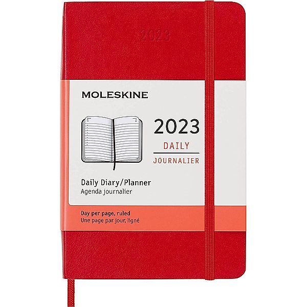 Moleskine 12 Monate Tageskalender 2023, Pocket/A6, Scharlachrot