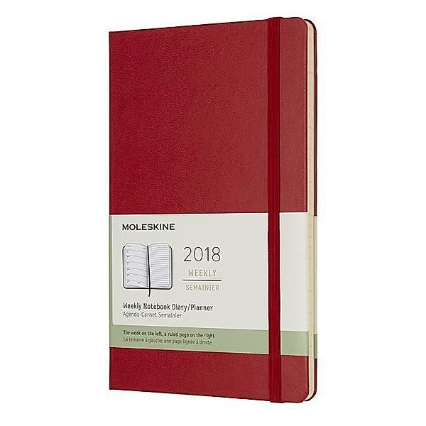 Moleskine 12 Monate Wochen Notizkalender 2018, L/A5, Hard Cover, Scharlachrot, Moleskine