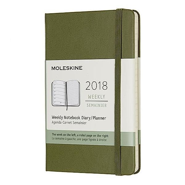 Moleskine 12 Monate Wochen Notizkalender 2018, P/A6, Hard Cover, Ulmengrün, Moleskine