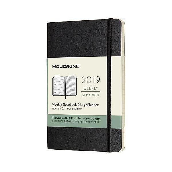 Moleskine 12 Monate Wochen Notizkalender 2019, P/A6, Soft Cover, Schwarz