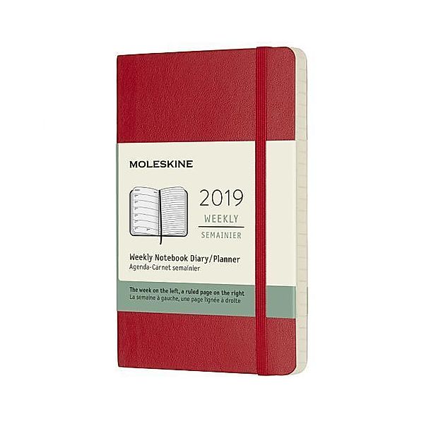 Moleskine 12 Monate Wochen Notizkalender 2019, P/A6, Soft Cover, Scharlachrot