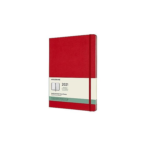 Moleskine 12 Monate Wochen Notizkalender 2021 Extra Large, Scharlachrot