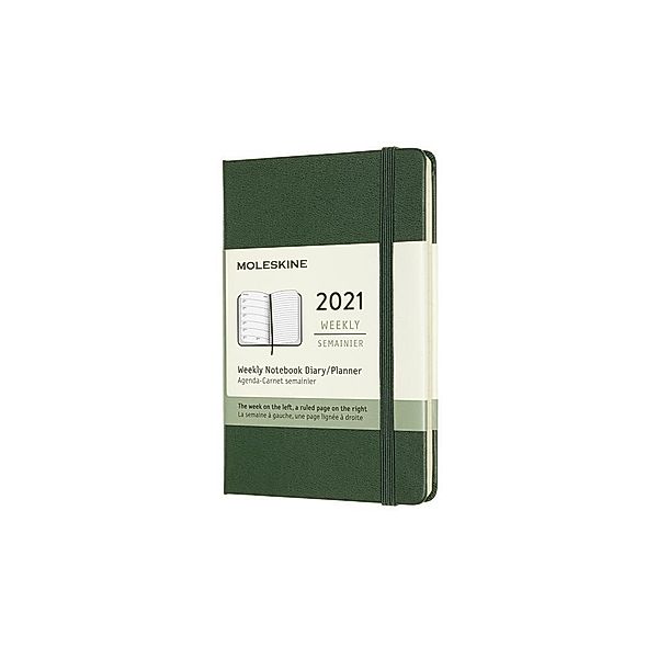 Moleskine 12 Monate Wochen Notizkalender 2021 Pocket/A6, Myrtengrün