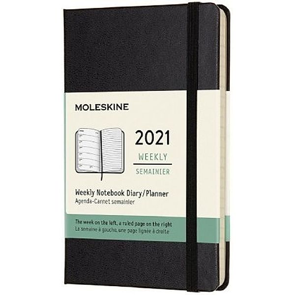 Moleskine 12 Monate Wochen Notizkalender 2021 Pocket/A6, Schwarz