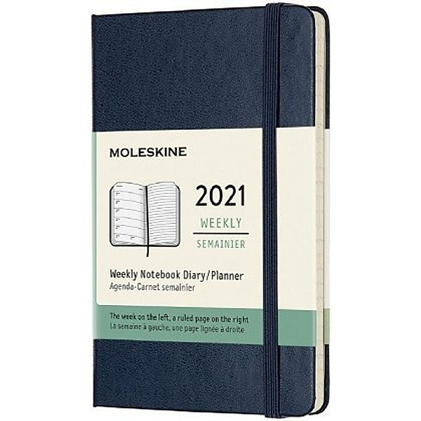 Moleskine 12 Monate Wochen Notizkalender 2021 Pocket/A6, Saphir