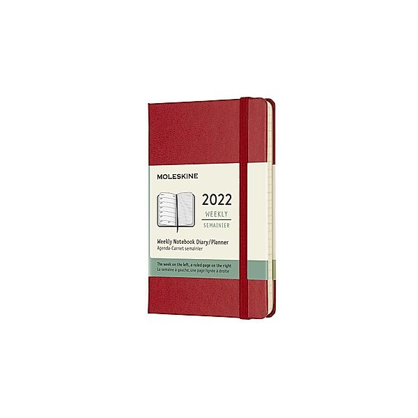 Moleskine 12 Monate Wochen Notizkalender 2022 Pocket/A6, Scharlachrot