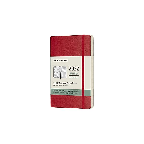 Moleskine 12 Monate Wochen Notizkalender 2022 Pocket/A6, Scharlachrot