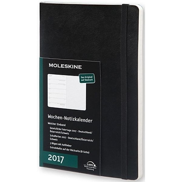 Moleskine 12 Monate Wochen Notizkalender L/A5, Soft Cover, Schwarz 2017