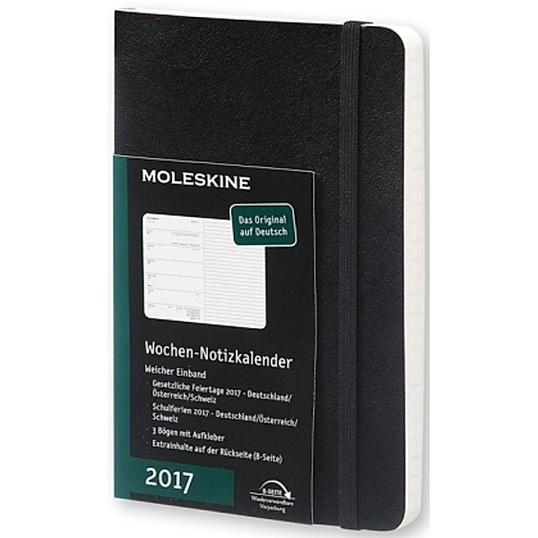 Moleskine 12 Monate Wochen Notizkalender P/A6, Soft Cover, Schwarz 2017