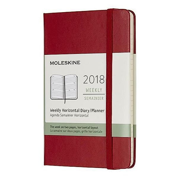 Moleskine 12 Monate Wochenkalender 2018, L/A6, Hard Cover, Scharlachrot