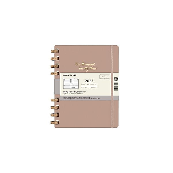 Moleskine 12 Monats Life Kalender Mit Spiralbindung 2023 XL, Wochen-Monatskalender, Hard Cover, Crush Almond