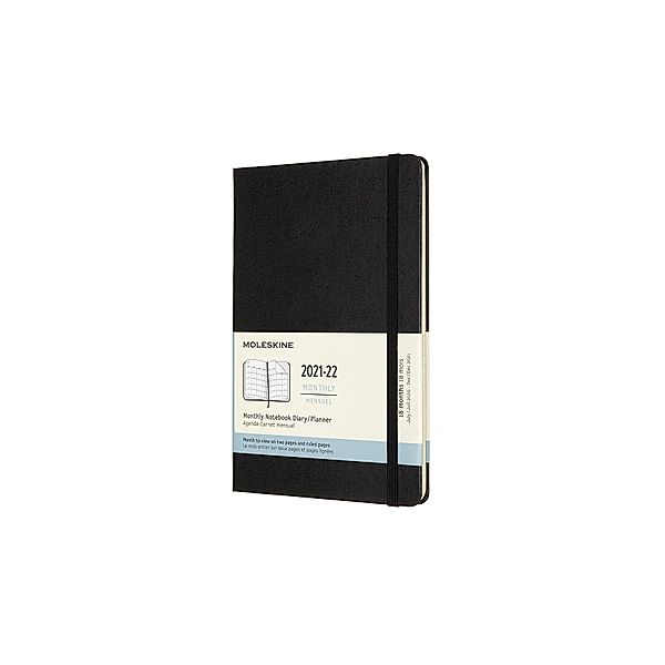 Moleskine 18 Monate Monats Notizkalender 2021/2022 Large/A5, Schwarz