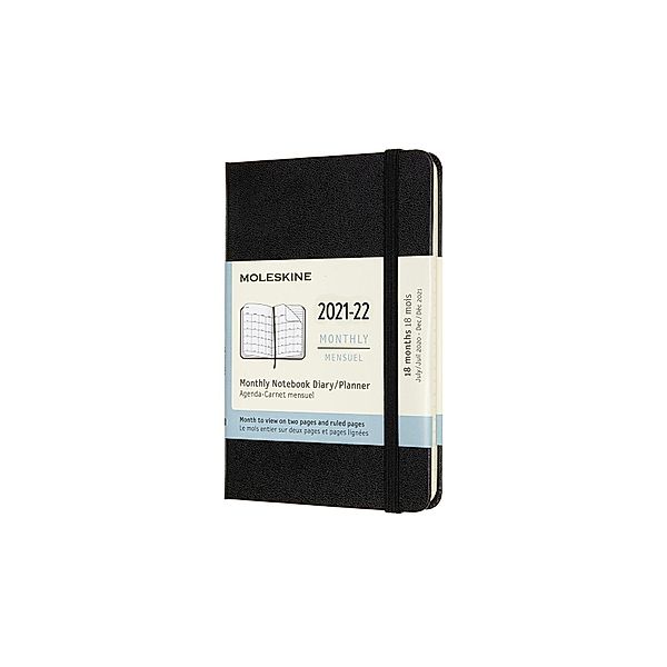 Moleskine 18 Monate Monats Notizkalender 2021/2022 Pocket/A6, Schwarz