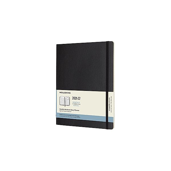 Moleskine 18 Monate Monats Notizkalender 2021/2022 XL, Schwarz