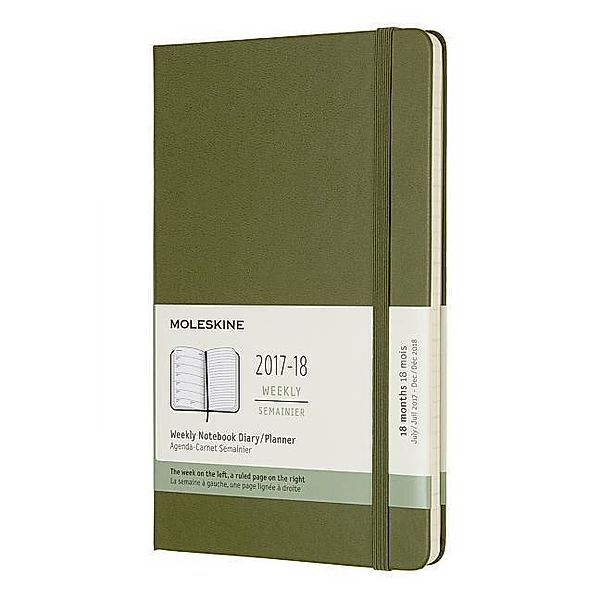 Moleskine 18 Monate Wochen Notizkalender 2017/2018, L/A5, Hard Cover, Ulmengrün, Moleskine