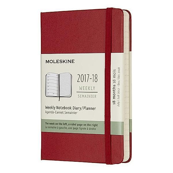 Moleskine 18 Monate Wochen Notizkalender 2017/2018, P/A6, Hard Cover, Scharlachrot, Moleskine