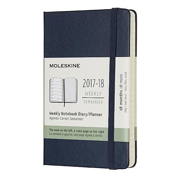 Moleskine 18 Monate Wochen Notizkalender 2017/2018, P/A6, Hard Cover, Saphir, Moleskine