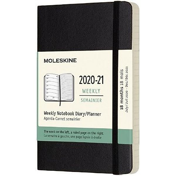 Moleskine 18 Monate Wochen Notizkalender 2020/2021 Pocket/A6, Schwarz