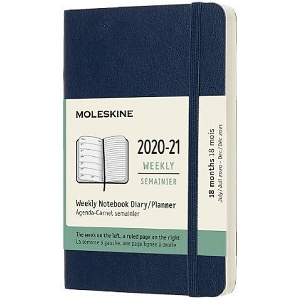 Moleskine 18 Monate Wochen Notizkalender 2020/2021 Pocket/A6, Saphir