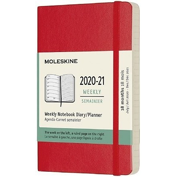 Moleskine 18 Monate Wochen Notizkalender 2020/2021 Pocket/A6, Scharlachrot