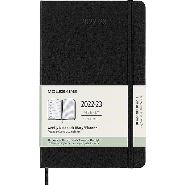 Moleskine 18 Monate Wochen Notizkalender 2022/2023, Large/A5, Schwarz