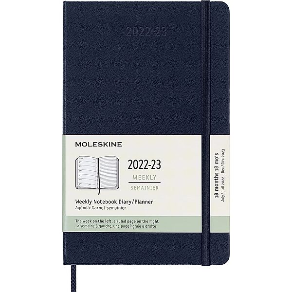 Moleskine 18 Monate Wochen Notizkalender 2022/2023, Large/A5, Saphir