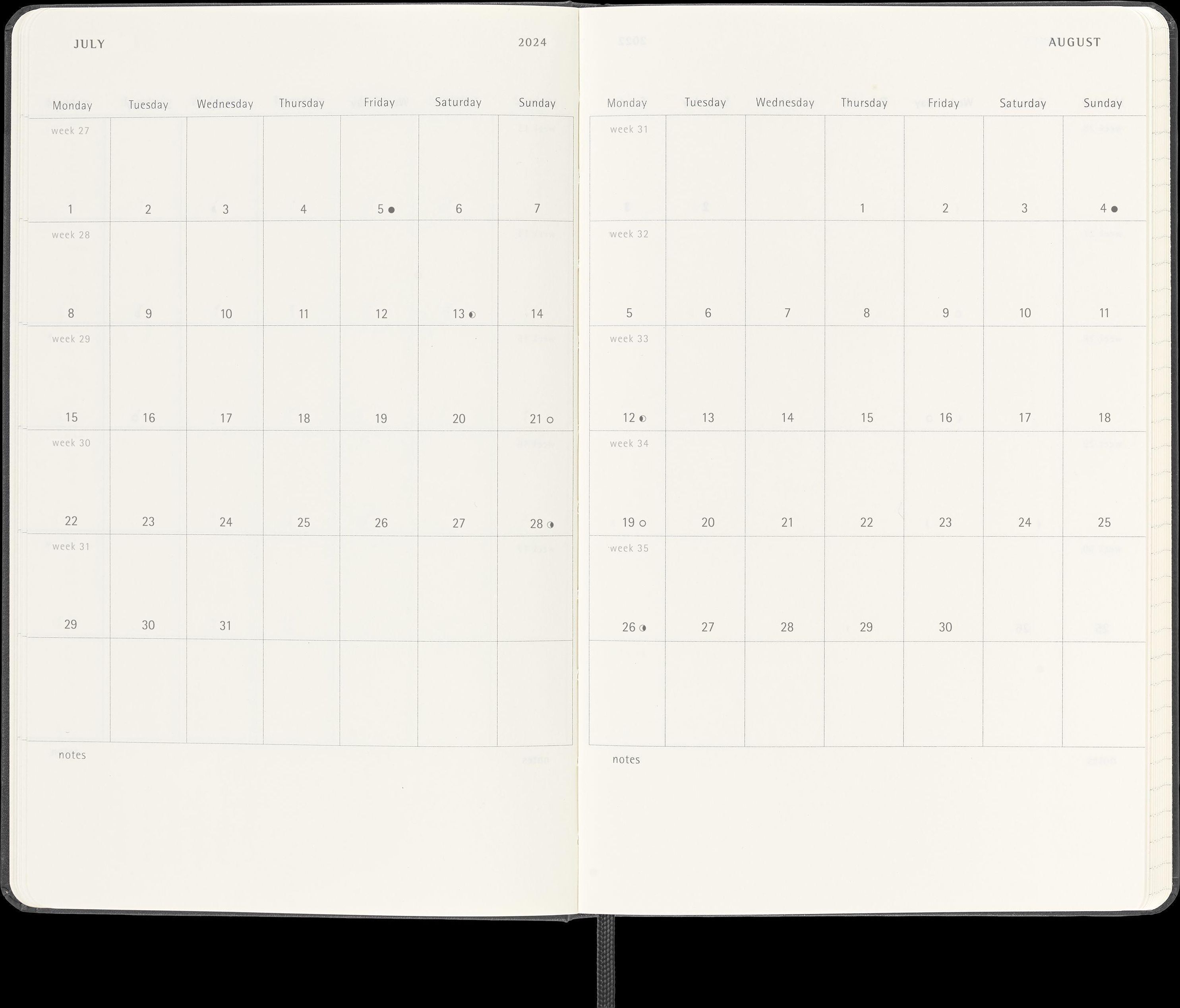 Moleskine 18 Monate Wochenkalender 2023 2024, Large A5, Schwarz