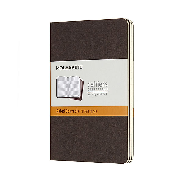 Moleskine Cahier Pocket/A6, 3er Set, Liniert, Kartoneinband, Kaffeebraun