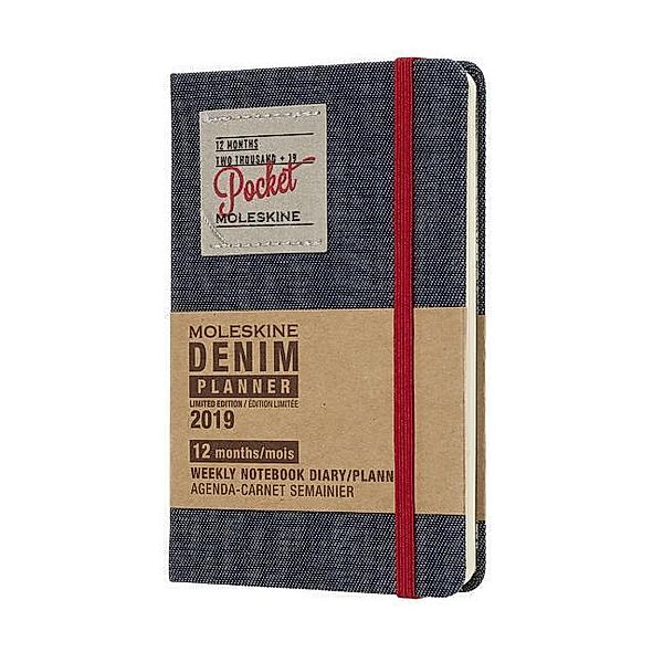 Moleskine Denim 12 Monate Notizkalender, 2019, P/A6, Hard Cover, Schwarz