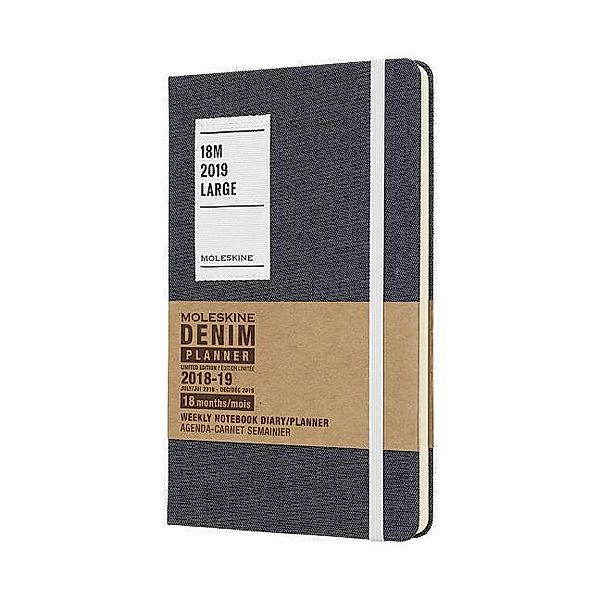 Moleskine Denim Limited Edition Notebook Black Large Weekly 18-month Diary 2019, Moleskine