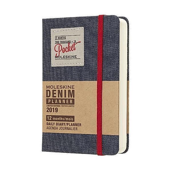 Moleskine Denim Tageskalender 12 Monate 2019, Pocket/A6, Hard Cover, Schwarz