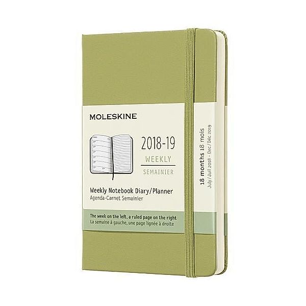 Moleskine Notebook Lichen Green Pocket Weekly 18-month Diary 2018/2019 Hard, Moleskine