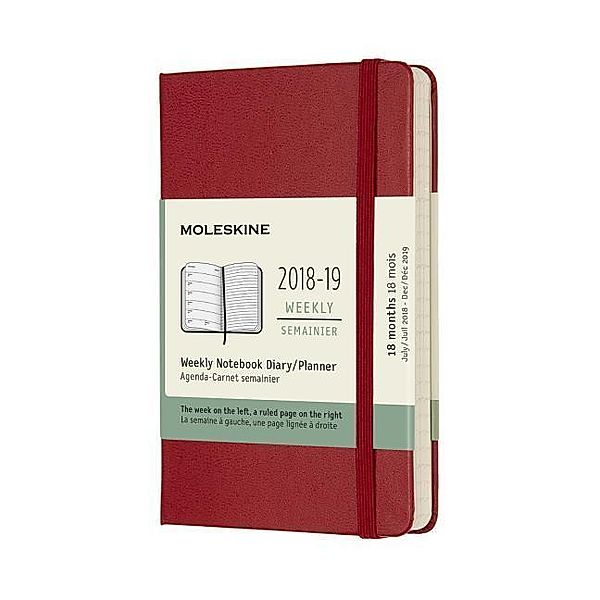Moleskine Notebook Scarlet Red Pocket Weekly 18-month Diary 2018/2019 Hard, Moleskine