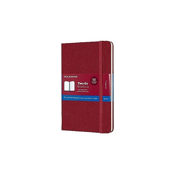 Moleskine Notizbuch - Two - Go Medium, Blanko - Liniert, Einband aus Baumwolleinen, Preiselbeerrot