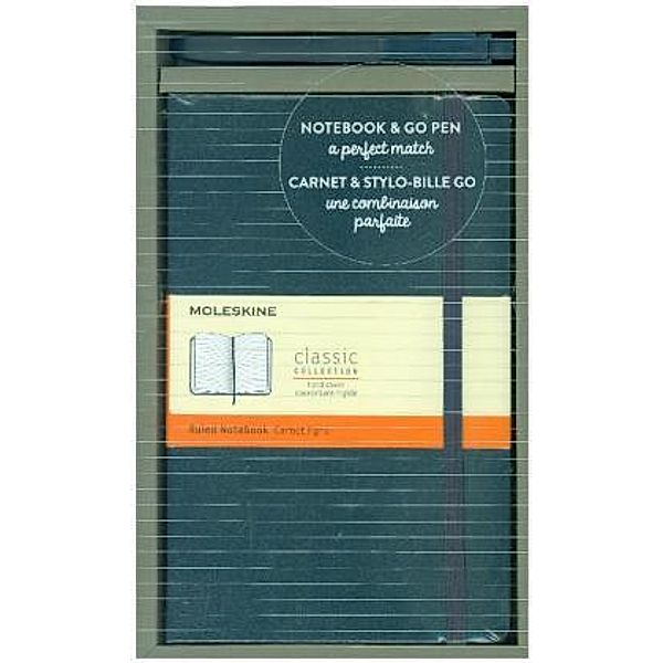 Moleskine Set mit Notizbuch und Stift Notizbuch: Large, A5, Liniert, Hard Cover, Saphir + Go Kugelschreiber