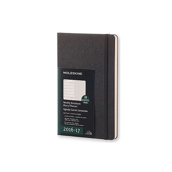 Moleskine Wochen Notizkalender L/A5, Hard Cover, Schwarz 2016/2017, Moleskine