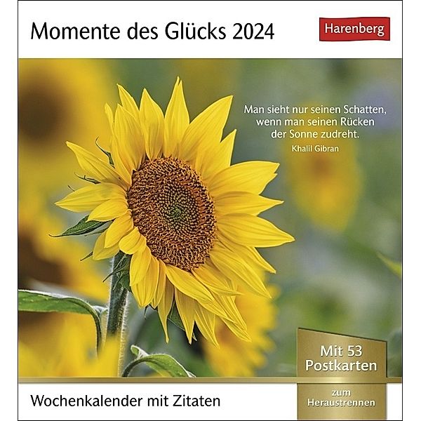 Momente des Glücks Postkarten-Kalender 2024. Positive Stimmung und Zufriedenheit im Postkartenformat. Wochenkalender mit Zitaten und schönen Fotos zum Sammeln und Verschicken